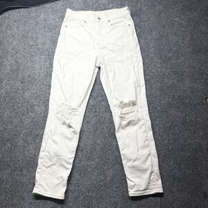 American Eagle Jeans Womens 6/28  White Mom Jean Denim Classic Logo Distressed